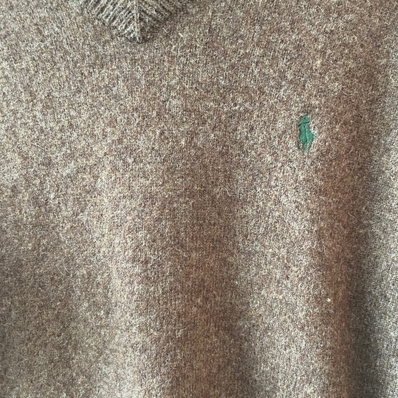 Ralph Lauren Lambswool V-Neck Sweater Men’s Large Brown Academia Preppy - Picture 5 of 9